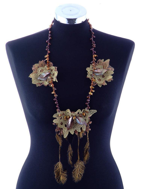 Colier pietre semipretioase, sidef si dantela  Liza Panait Liza Panait Online Boutique